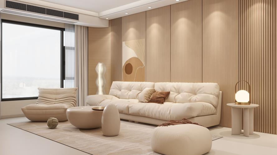120㎡奶油风三室装修效果图，温柔治愈的室内装饰设计